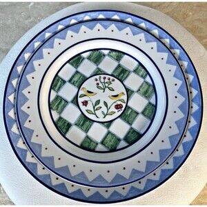Coventry Folklore Pattern 8" Salad Plate and 9" Soup Bowl Set with Yellow Birds
